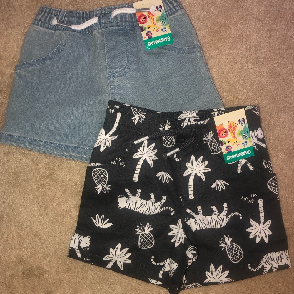 2-Pack NEW 12 Months Infant Boys Shorts Faded Denim Blue Jeans Grey Tiger Print